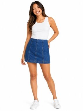 Wild Fable Denim Mini Skirt 8 Blue Paneled Y2K Stretch Side Zip 90s Preppy Retro